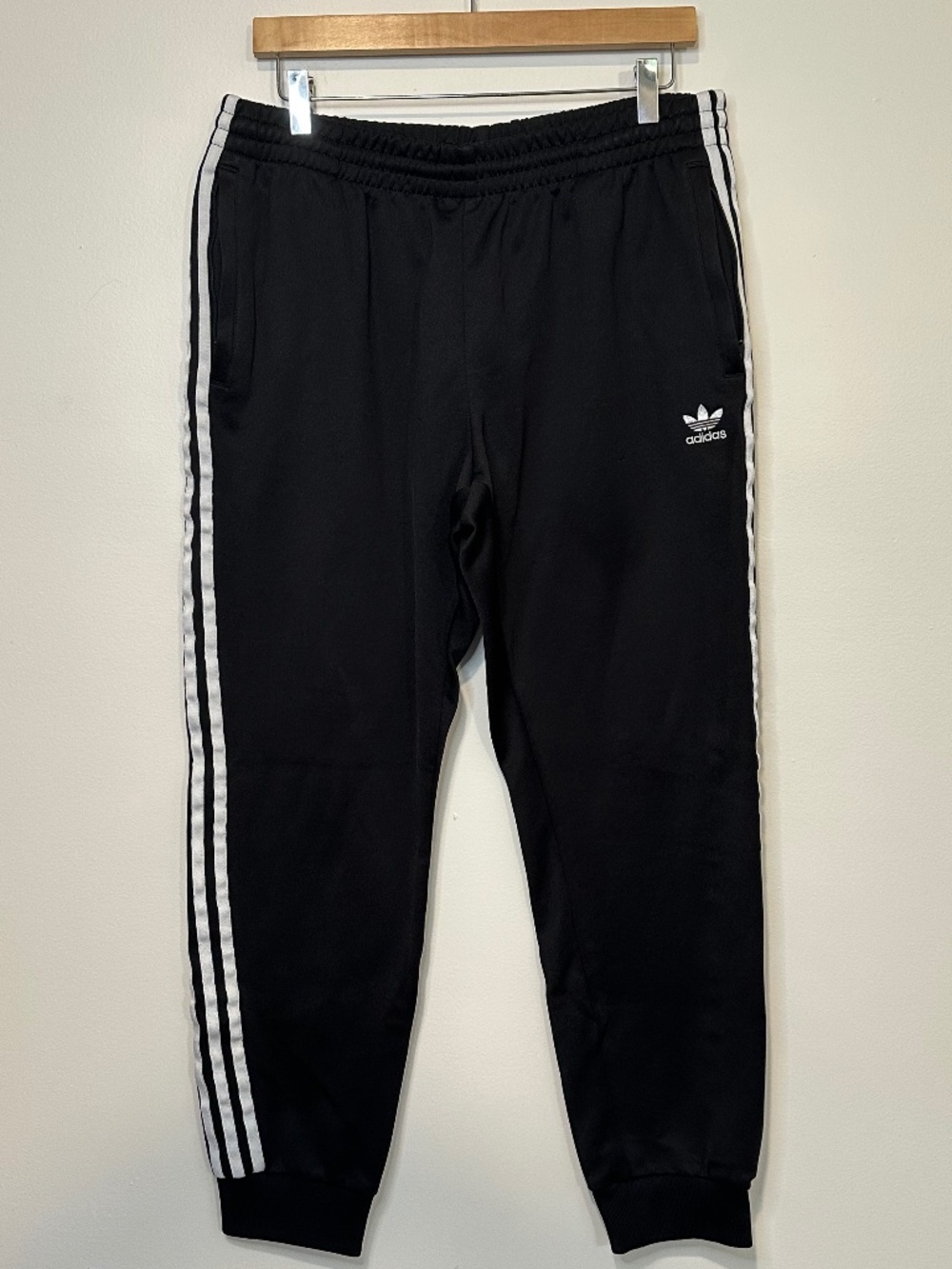 Adidas 3 Stripes Joggers Men's XL Black Track Pants Zipper Pockets